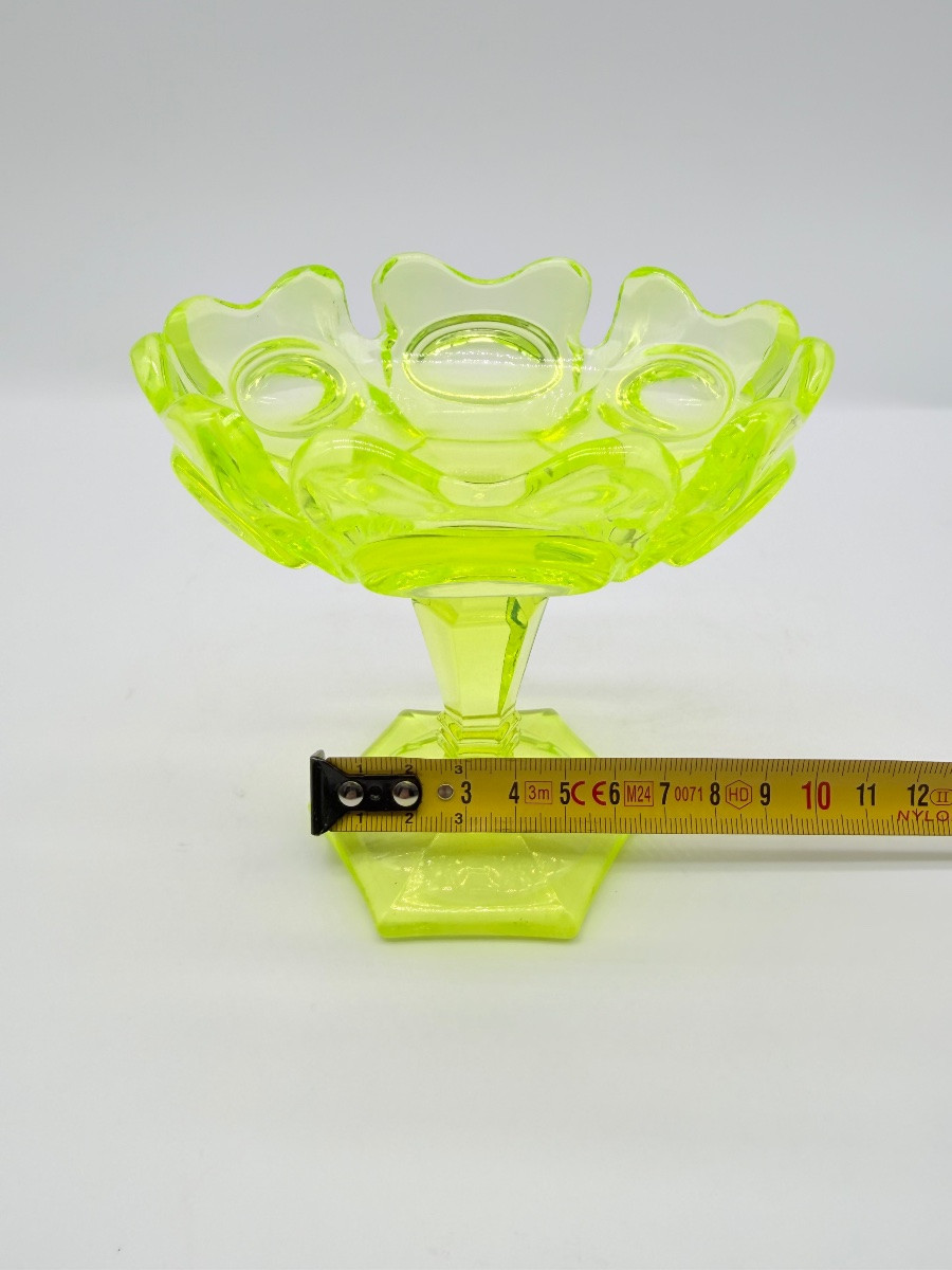 Antique Bohemian Uranium Glass Tazza -photo-3