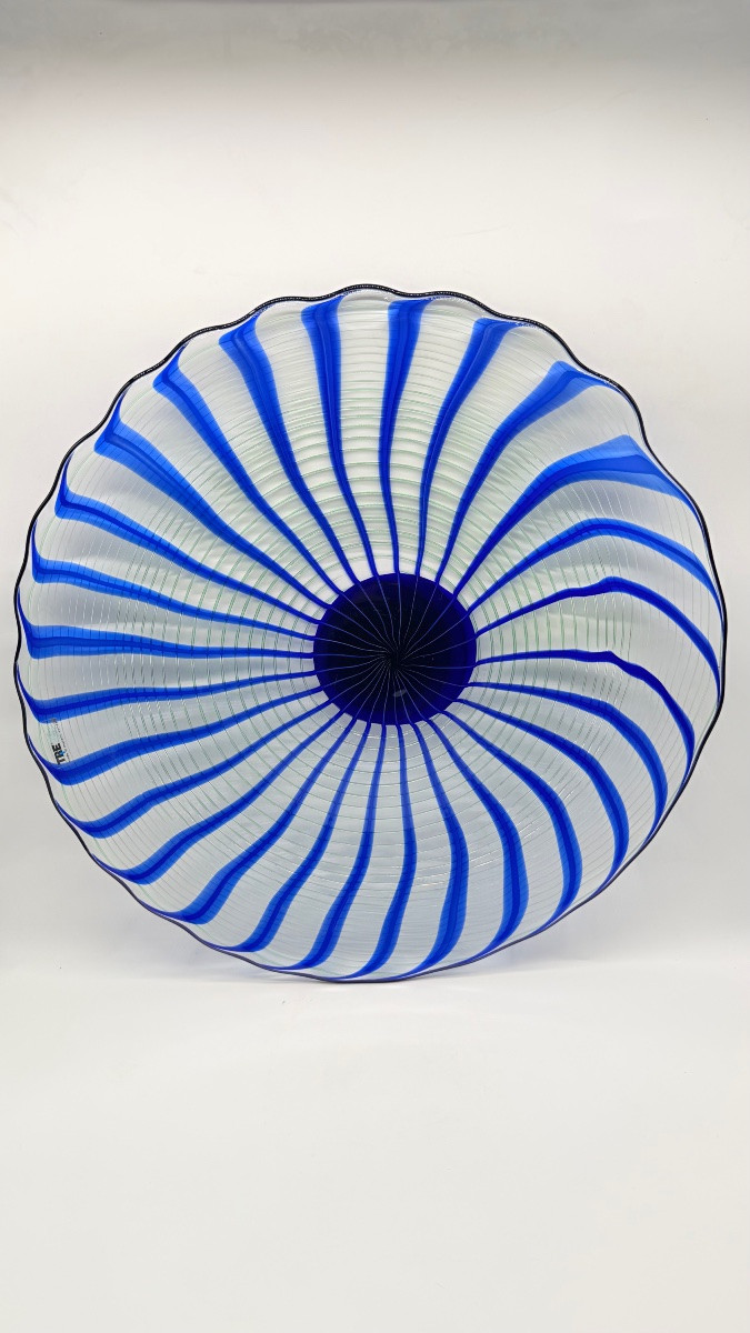Murano Glass Centerpiece Plate Blue Green Designed By Federica Marangoni. Made By Itre.-photo-2