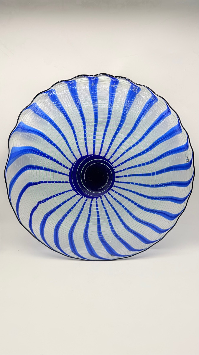 Murano Glass Centerpiece Plate Blue Green Designed By Federica Marangoni. Made By Itre.-photo-3