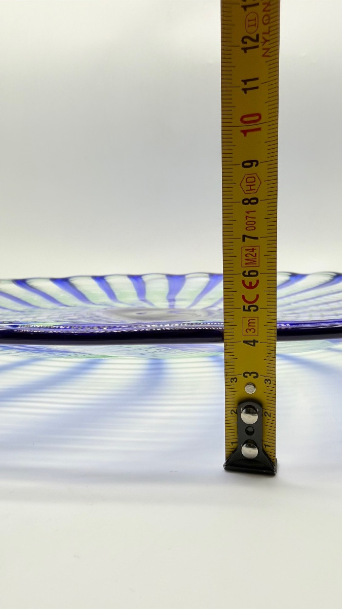 Murano Glass Centerpiece Plate Blue Green Designed By Federica Marangoni. Made By Itre.-photo-1