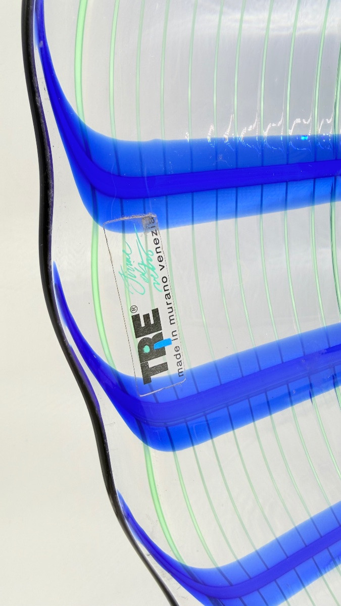 Murano Glass Centerpiece Plate Blue Green Designed By Federica Marangoni. Made By Itre.-photo-3