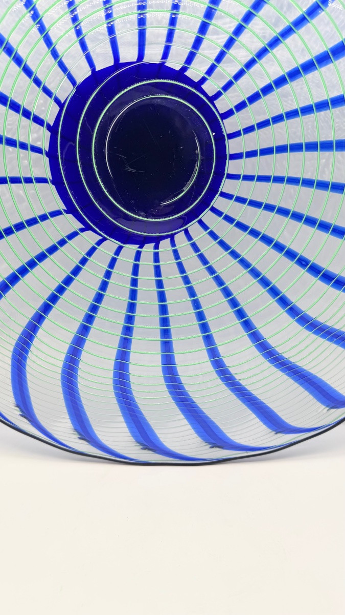 Murano Glass Centerpiece Plate Blue Green Designed By Federica Marangoni. Made By Itre.-photo-5
