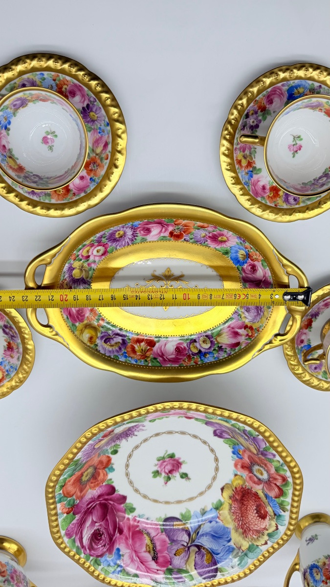 Service à café pour 6 personnes,  Dresden porcelaine décor floral, dorures-photo-3