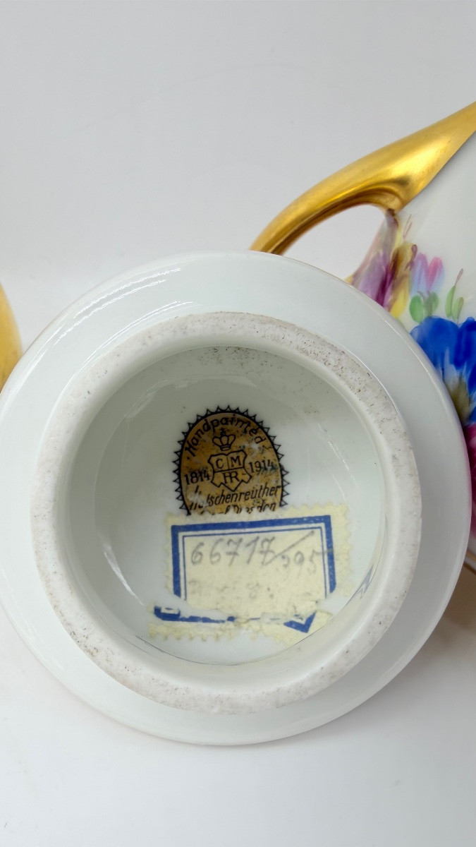 Service à café pour 6 personnes,  Dresden porcelaine décor floral, dorures-photo-8