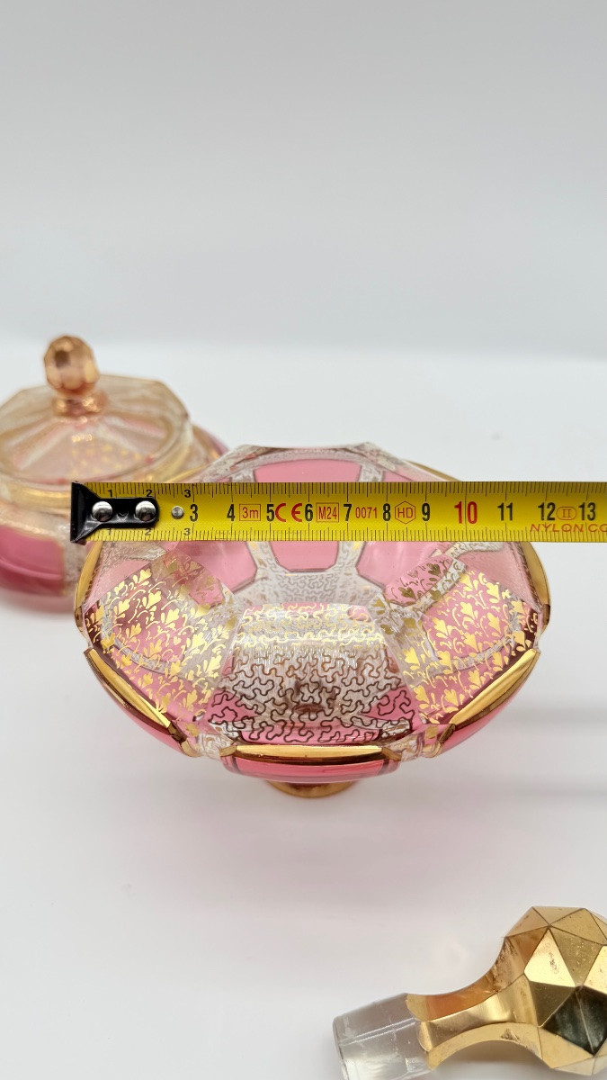  Moser Cabochon Glass Set Perfume Bottle And Covered Box.-photo-5