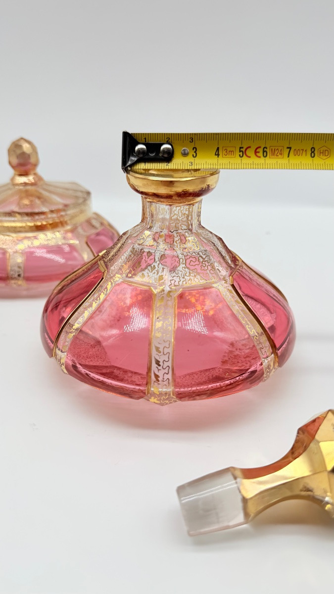  Moser Cabochon Glass Set Perfume Bottle And Covered Box.-photo-6