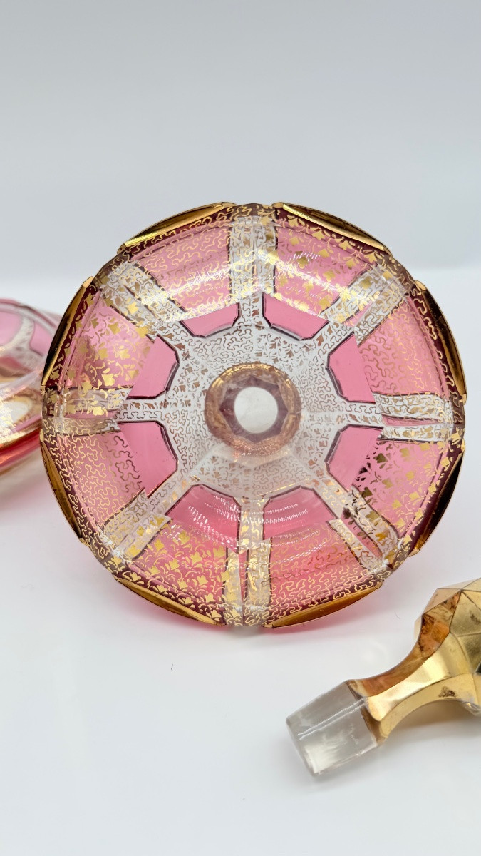  Moser Cabochon Glass Set Perfume Bottle And Covered Box.-photo-7