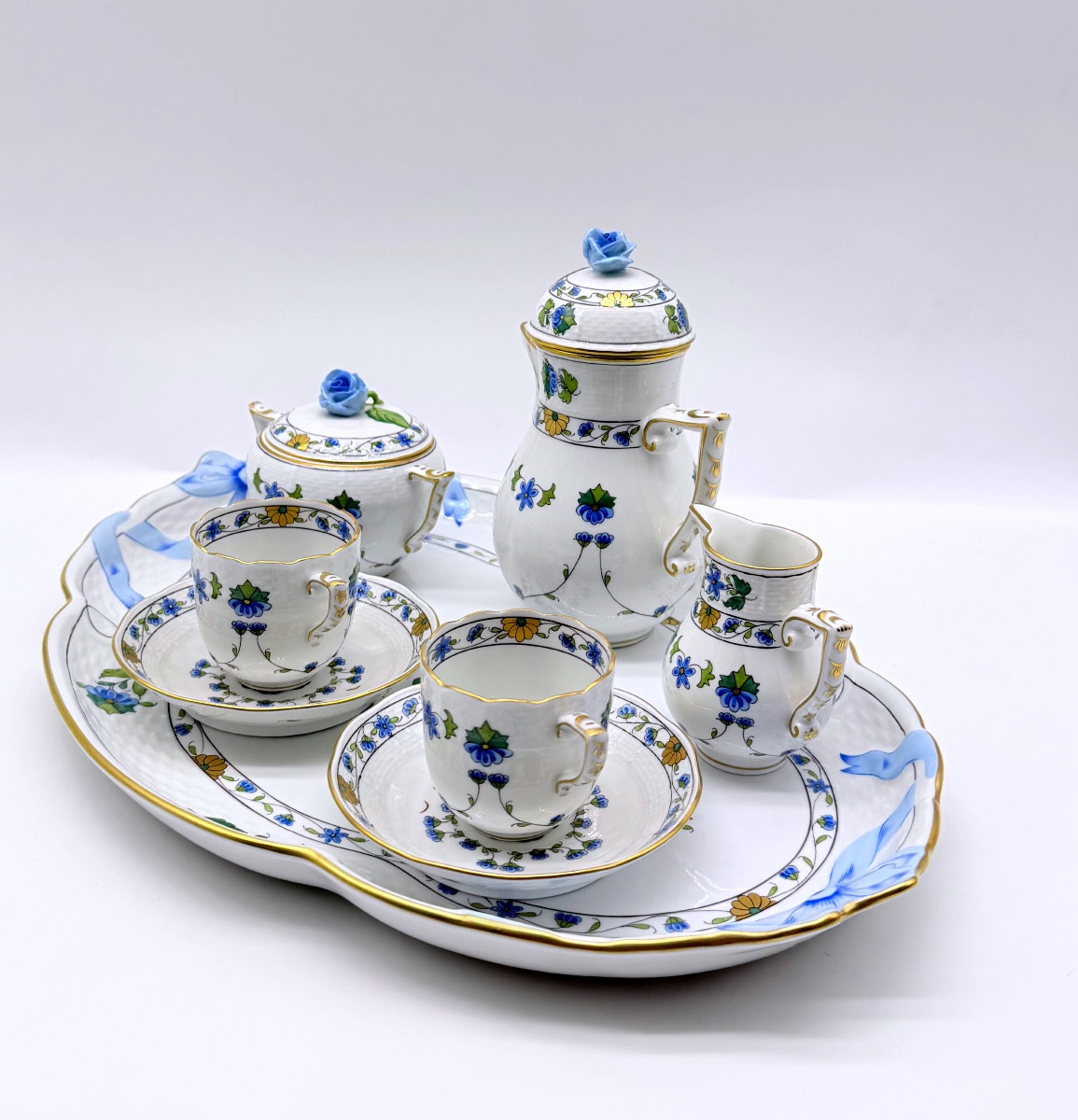 Coffee Set By Herend Porcelain, Hungary, Tête à Tête-photo-2