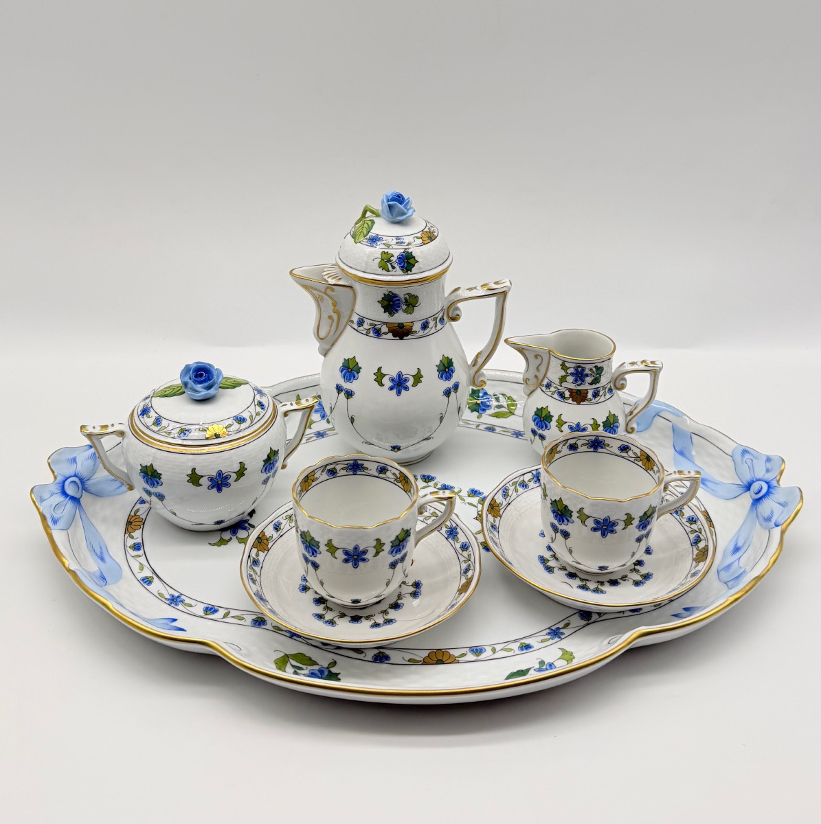 Coffee Set By Herend Porcelain, Hungary, Tête à Tête-photo-3