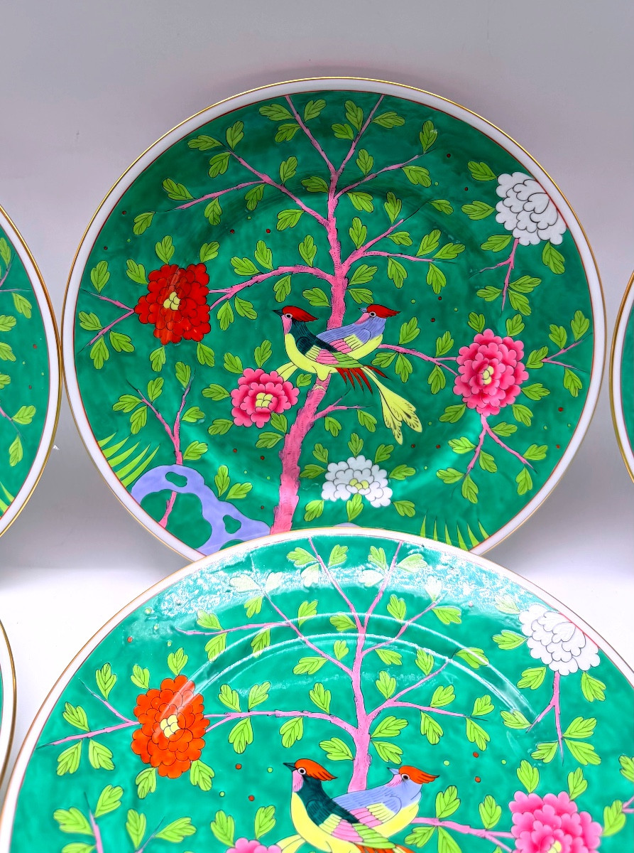 Set Of 8 Herend Macao Verdi Chinoiserie Mandarin Porcelain Plates-photo-3