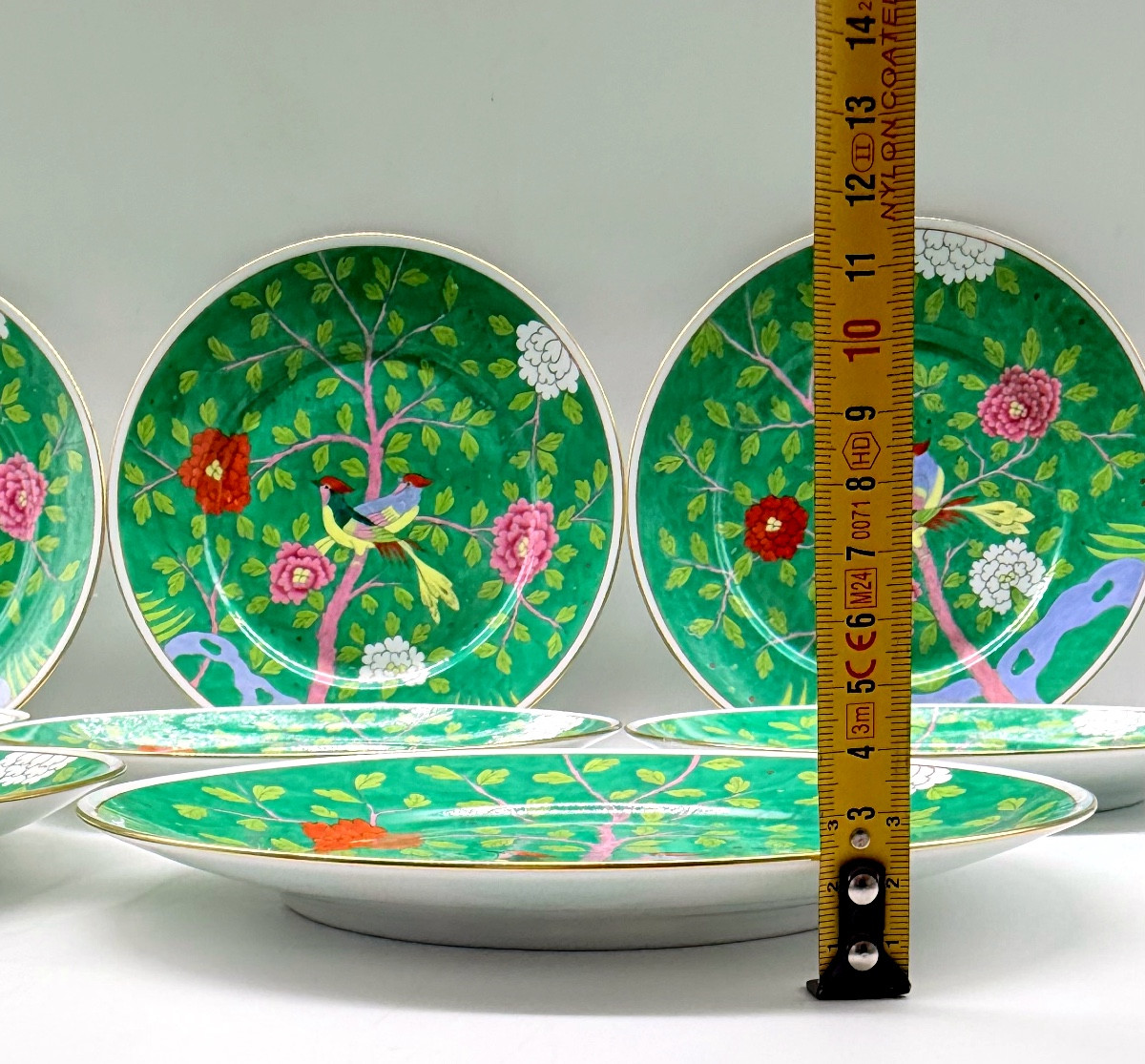 Set Of 8 Herend Macao Verdi Chinoiserie Mandarin Porcelain Plates-photo-2