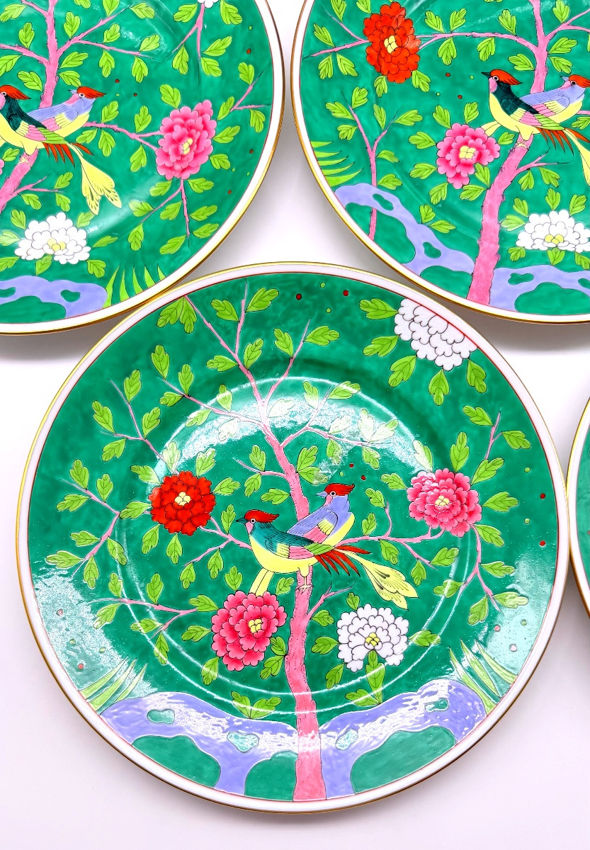 Set Of 8 Herend Macao Verdi Chinoiserie Mandarin Porcelain Plates-photo-3