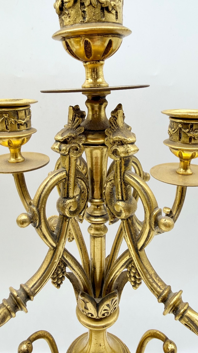 Paire De Chandeliers En Bronze Doré, époque XIX ème-photo-2