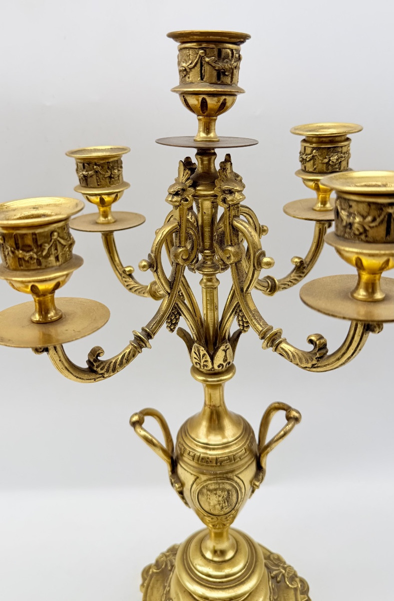 Paire De Chandeliers En Bronze Doré, époque XIX ème-photo-3