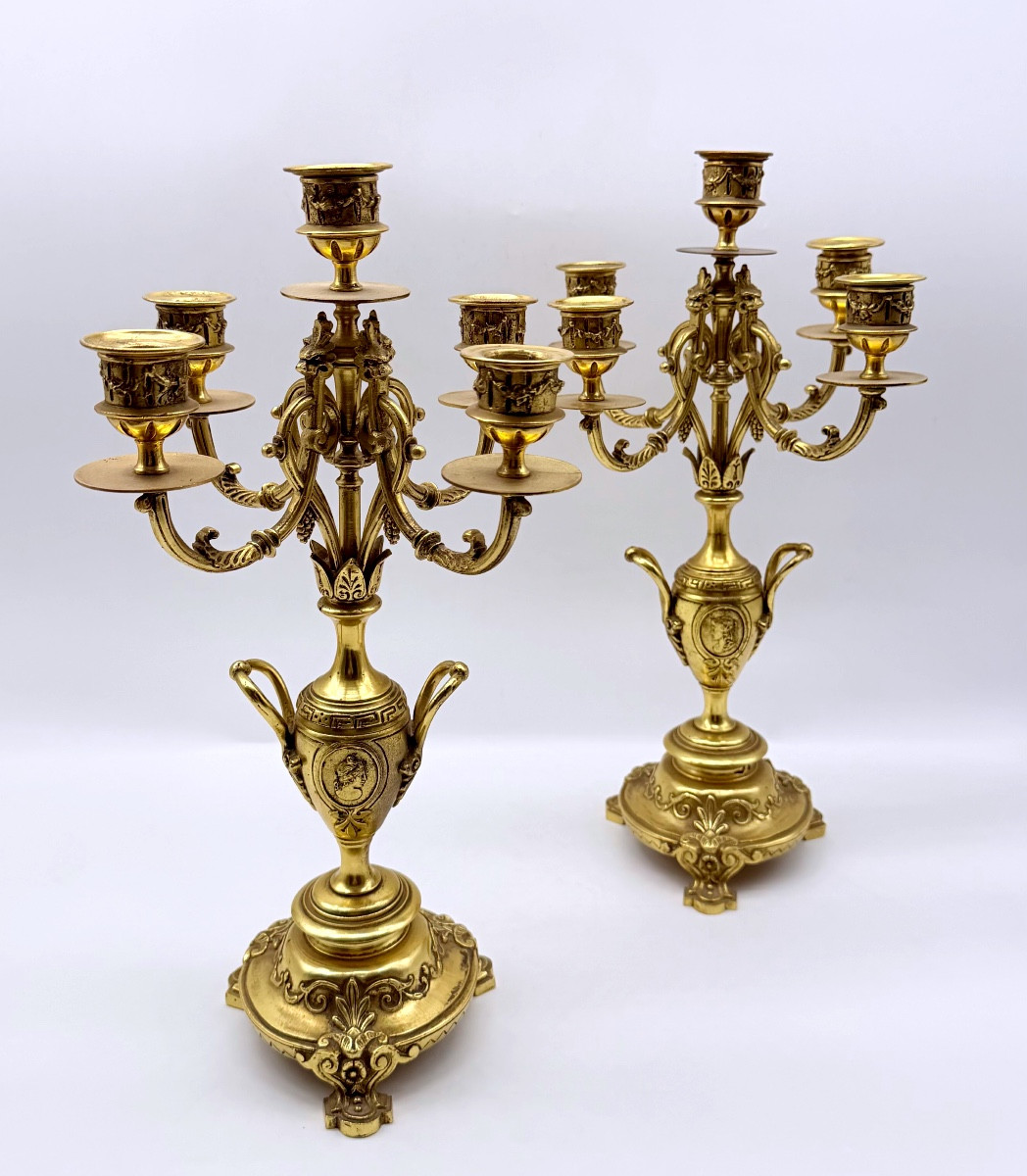 Paire De Chandeliers En Bronze Doré, époque XIX ème-photo-4