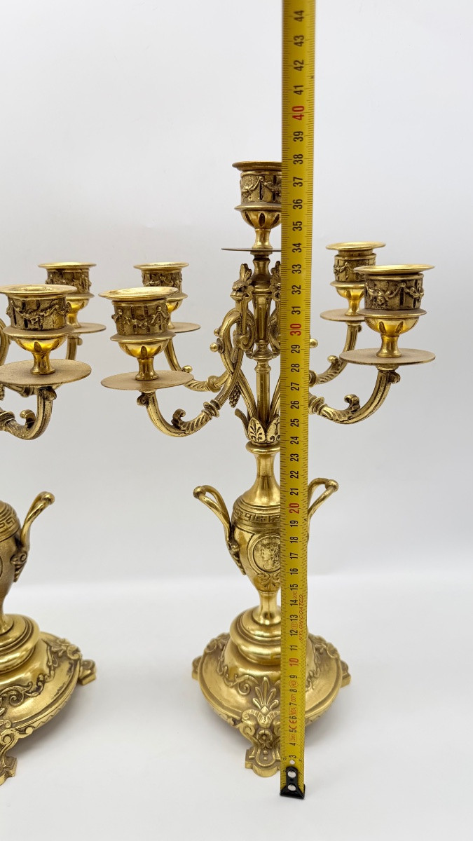 Paire De Chandeliers En Bronze Doré, époque XIX ème-photo-3