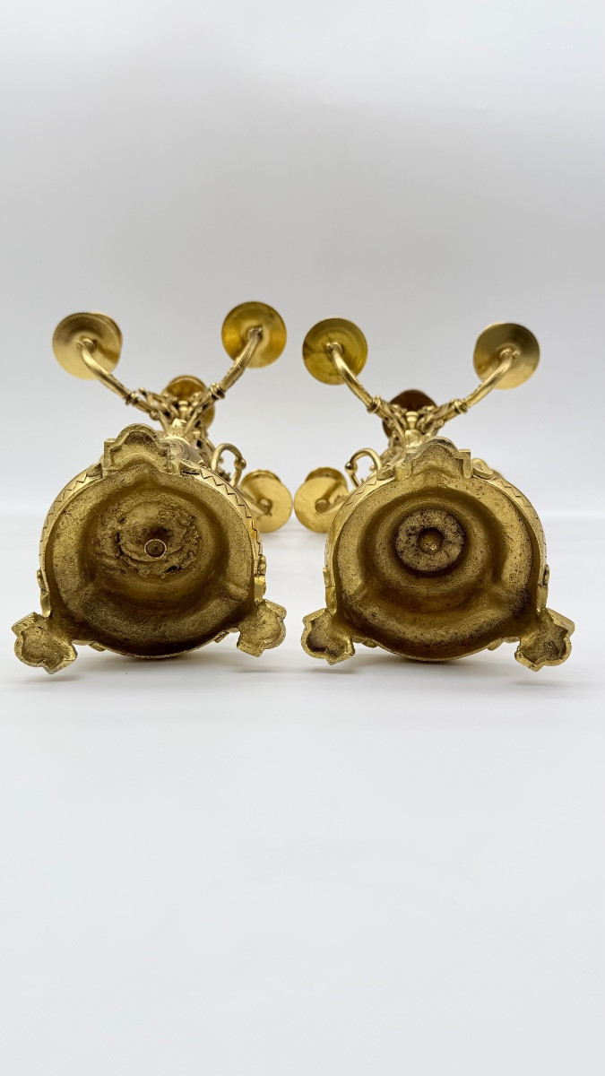 Paire De Chandeliers En Bronze Doré, époque XIX ème-photo-4