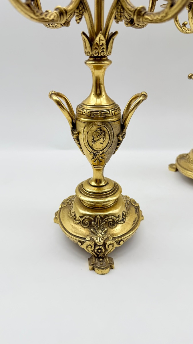 Paire De Chandeliers En Bronze Doré, époque XIX ème-photo-6