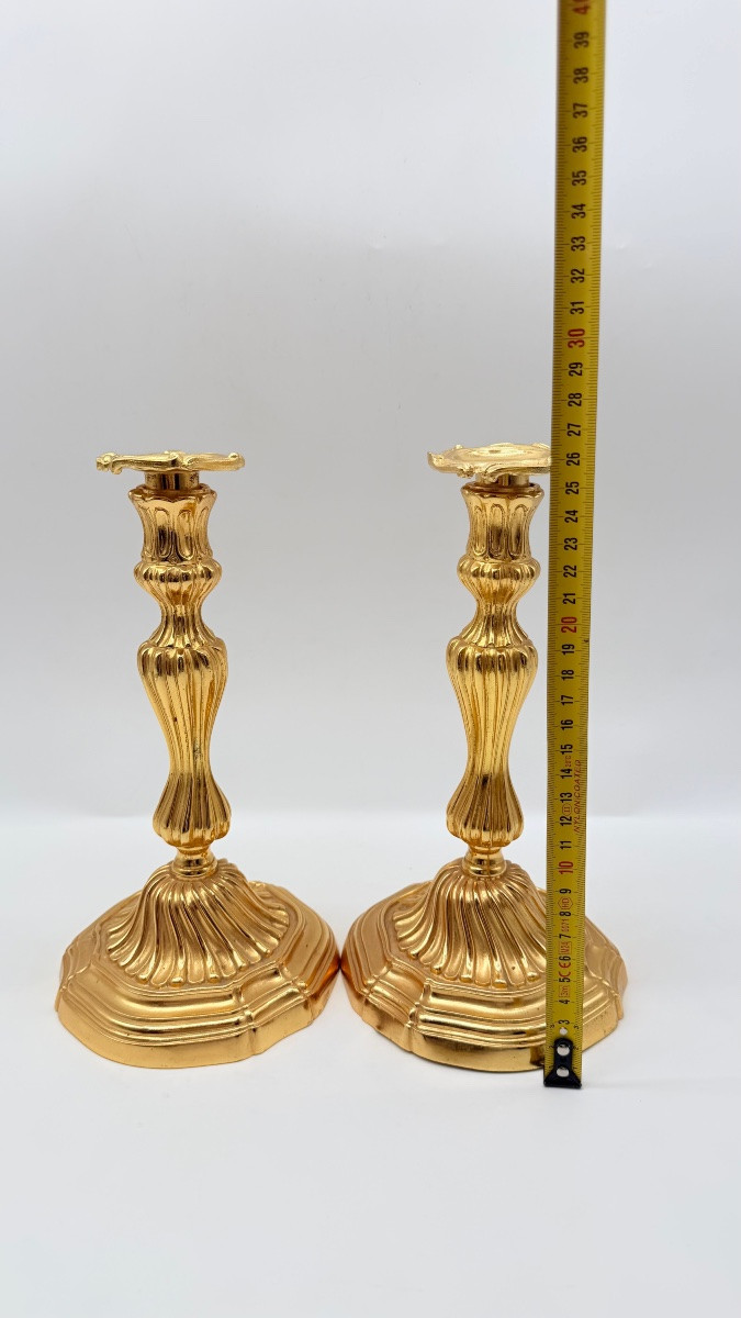 Paire De Chandeliers En Bronze Doré, époque Charles X-photo-1