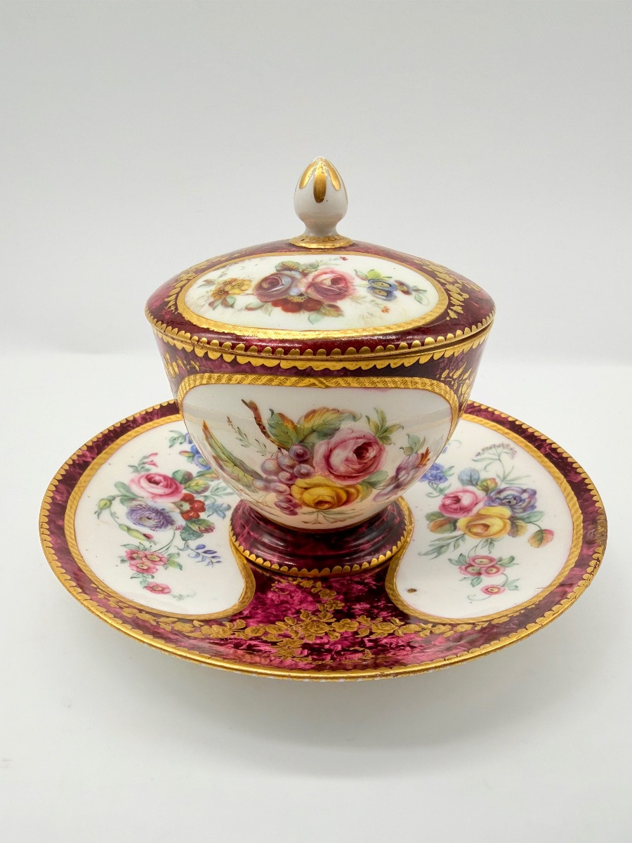 Sevres Porcelain Trio,vincennes Porcelain Covered Cup And A Plate -photo-2