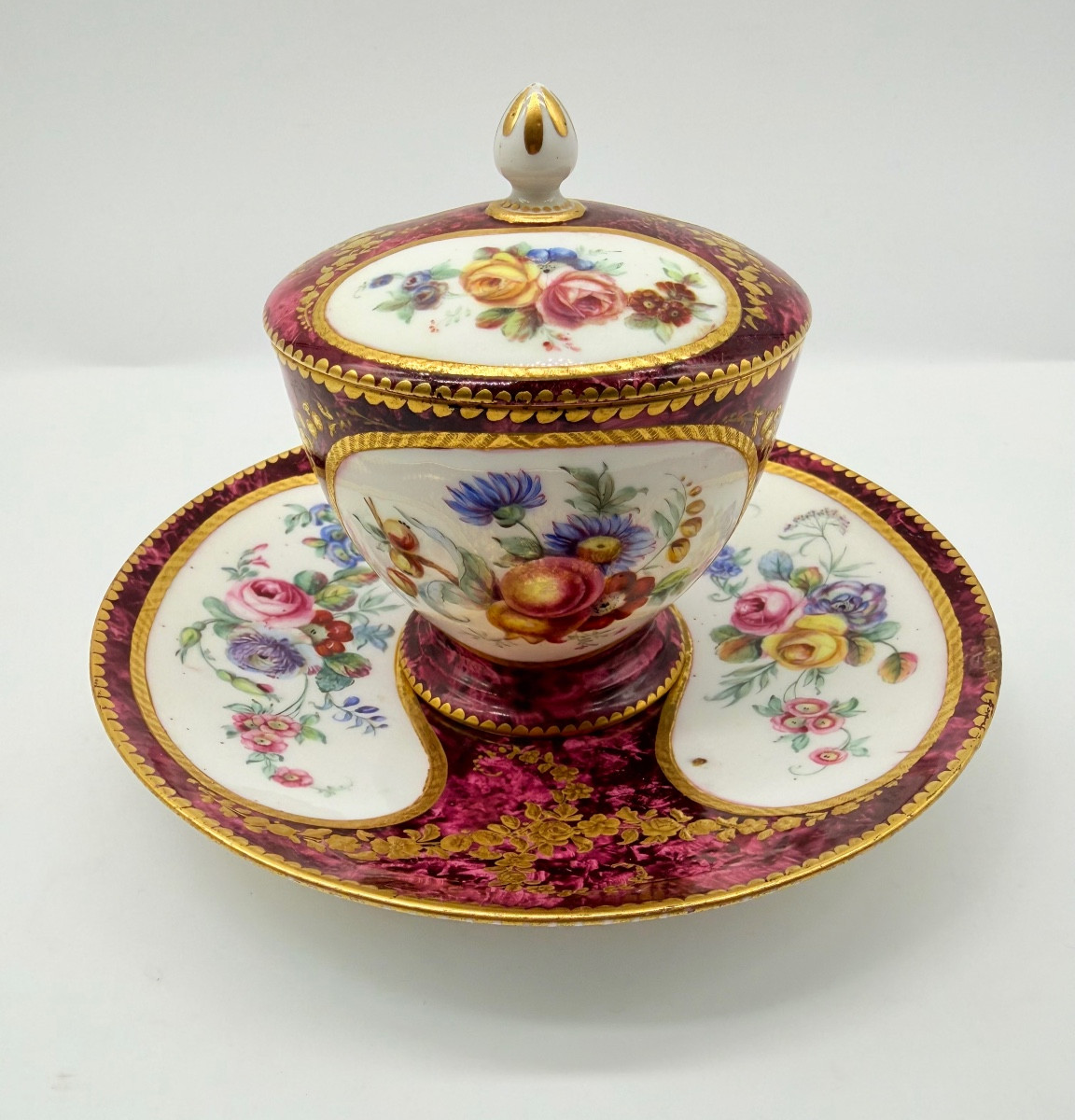 Sevres Porcelain Trio,vincennes Porcelain Covered Cup And A Plate 
