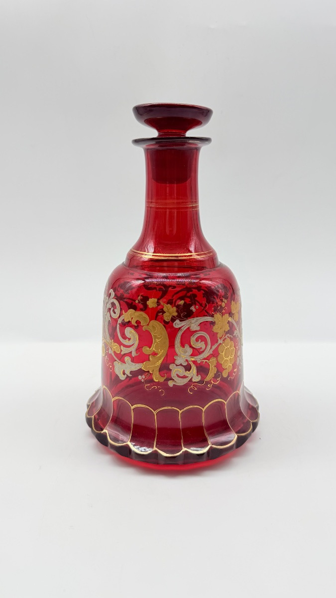 Antique Bohemian Ruby Glass Enamel Decanter For Ottoman Turkish Matket-photo-2