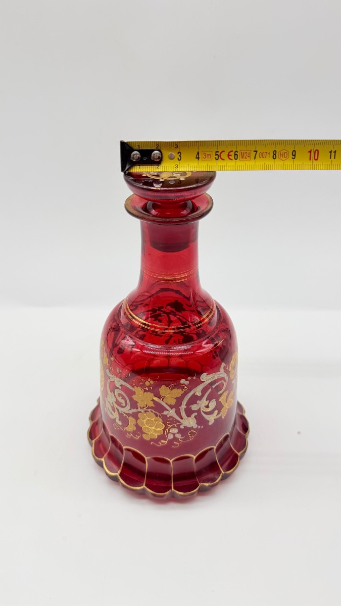 Antique Bohemian Ruby Glass Enamel Decanter For Ottoman Turkish Matket-photo-2