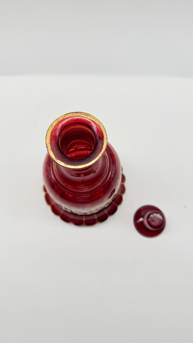 Antique Bohemian Ruby Glass Enamel Decanter For Ottoman Turkish Matket-photo-8