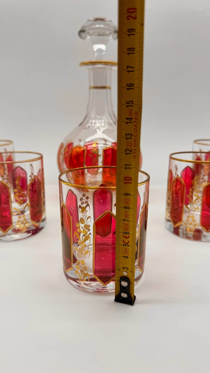 Antique Moser Cabochon Glass Set Decanter With 5glasses-photo-1