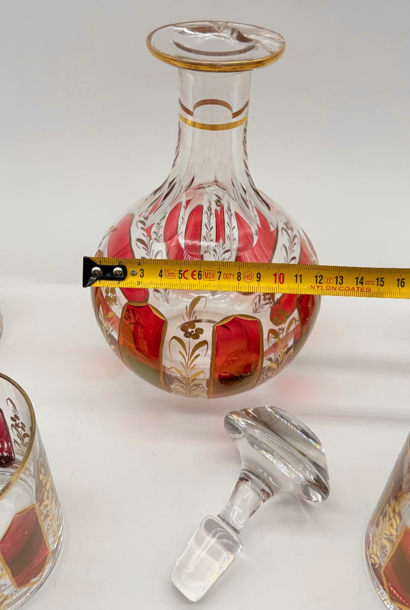 Antique Moser Cabochon Glass Set Decanter With 5glasses-photo-4