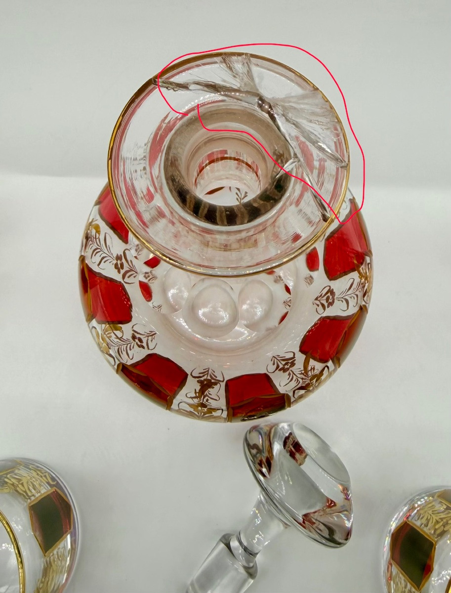 Antique Moser Cabochon Glass Set Decanter With 5glasses-photo-5