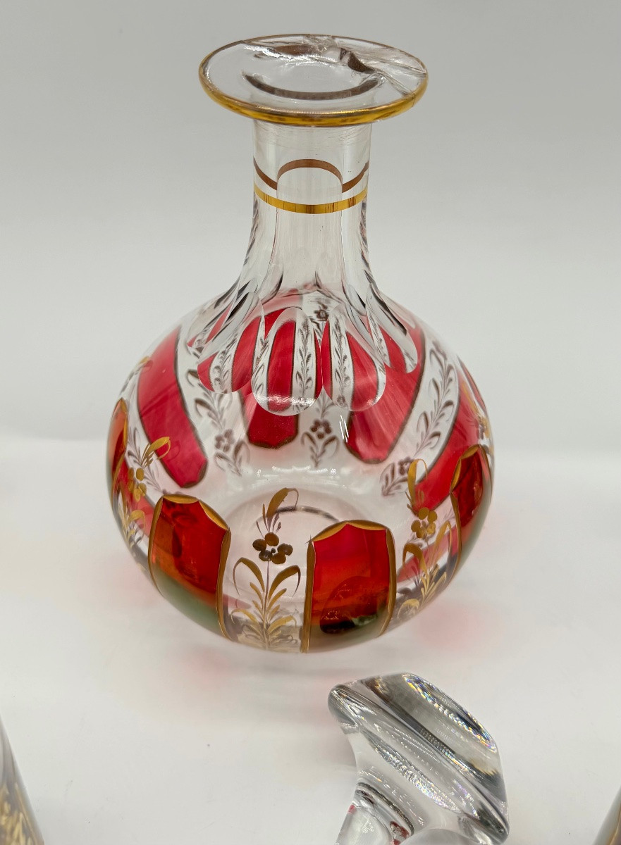 Antique Moser Cabochon Glass Set Decanter With 5glasses-photo-6