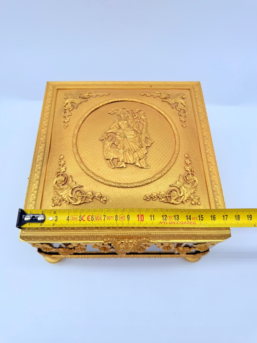 Grande boîte en bronze et écaille de tortue datant de l'époque napoléonienne-photo-2