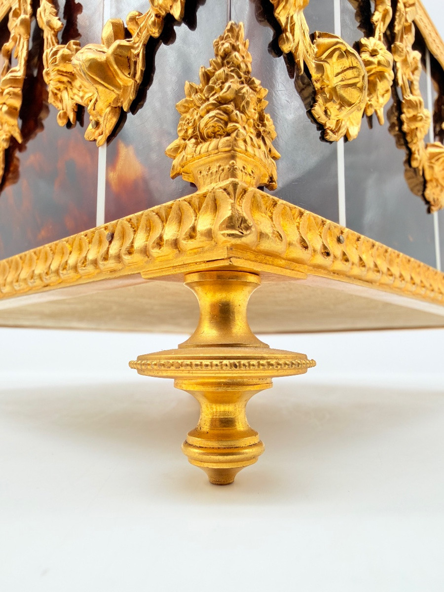 Grande boîte en bronze et écaille de tortue datant de l'époque napoléonienne-photo-5