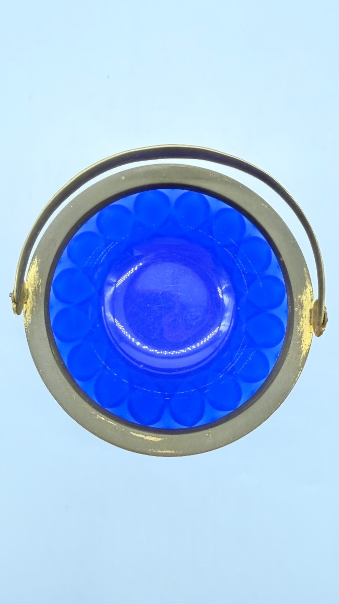 Antique French Opaline Glass Basket Shape Sweet Bowl With Bronze Doré Mounted And Handle-photo-3