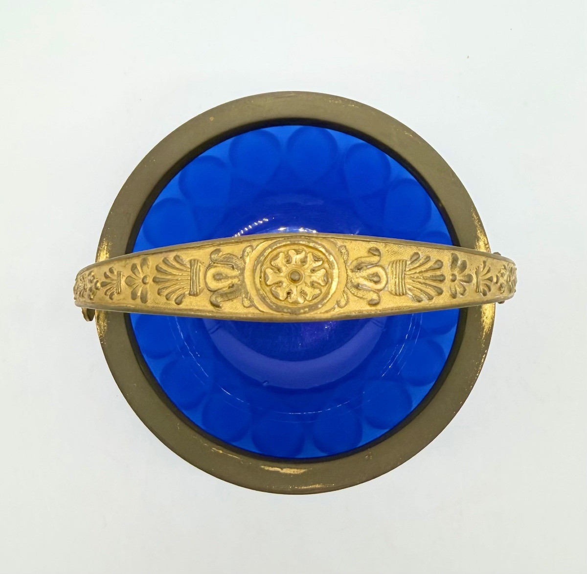 Antique French Opaline Glass Basket Shape Sweet Bowl With Bronze Doré Mounted And Handle-photo-4