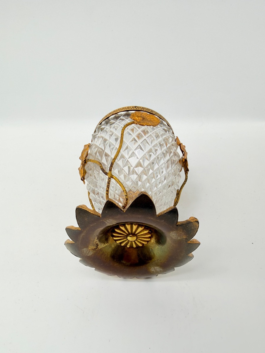 Antique Baccarat Crystal Glass Vase Bronze Doré Floral Attached Decor-photo-2
