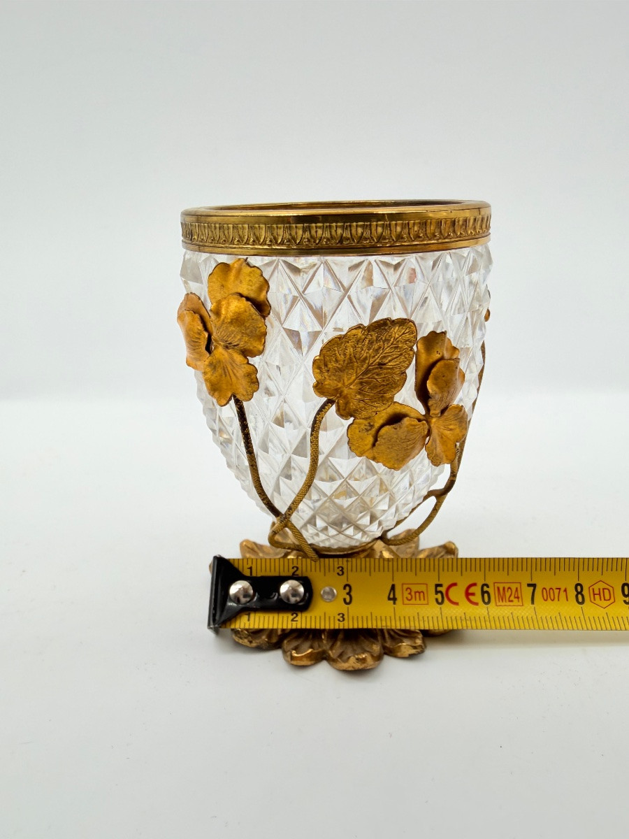 Antique Baccarat Crystal Glass Vase Bronze Doré Floral Attached Decor-photo-3
