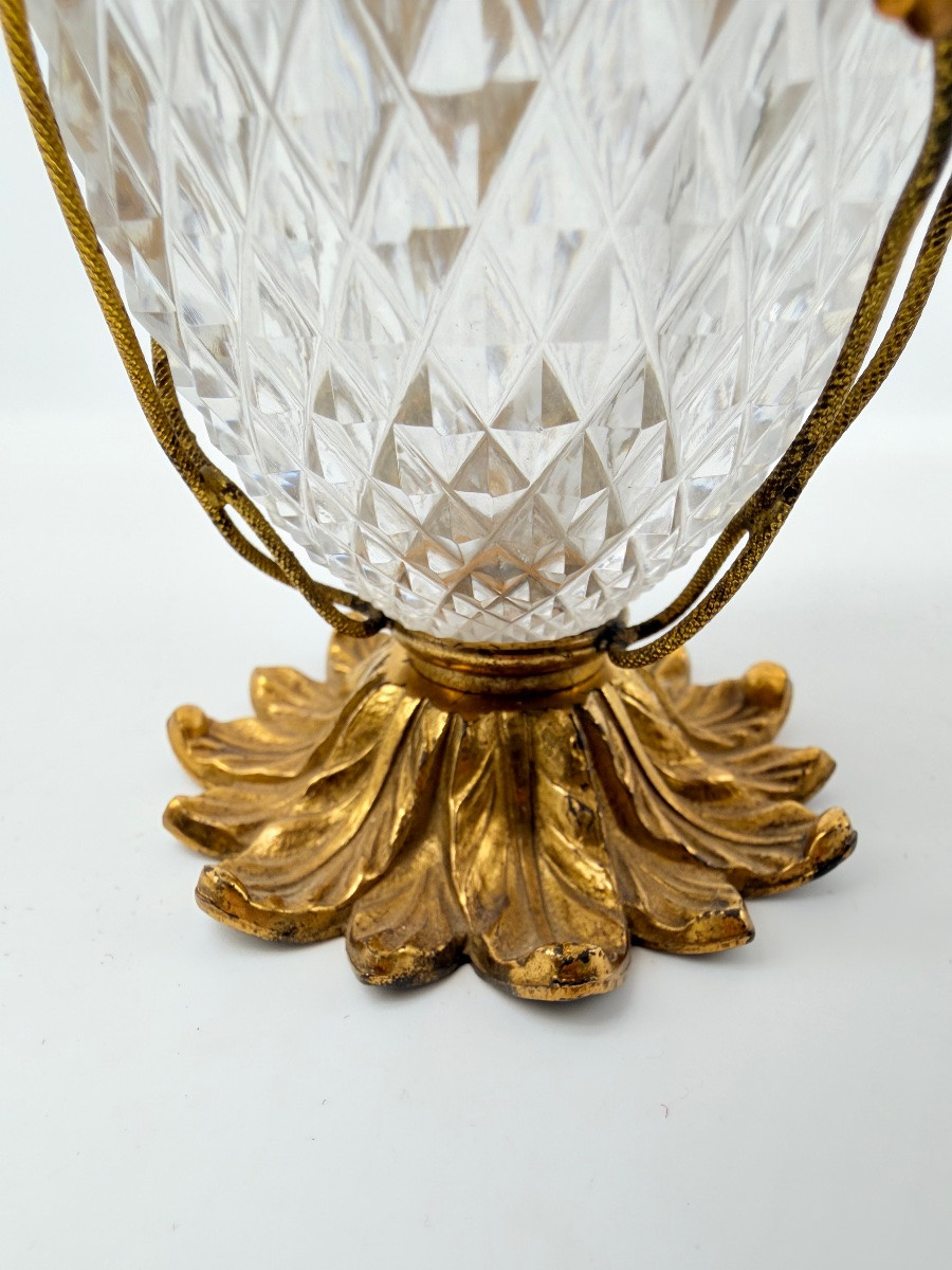 Antique Baccarat Crystal Glass Vase Bronze Doré Floral Attached Decor-photo-5