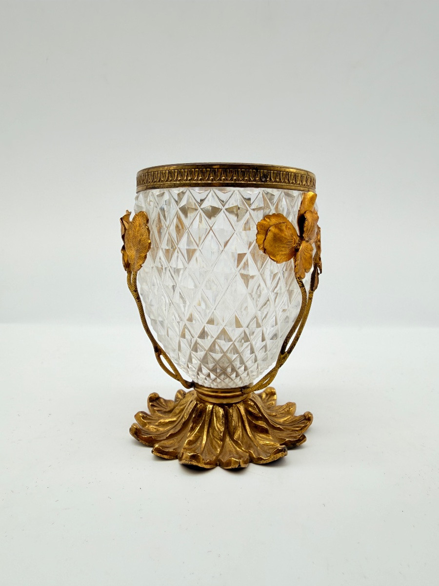 Antique Baccarat Crystal Glass Vase Bronze Doré Floral Attached Decor-photo-7