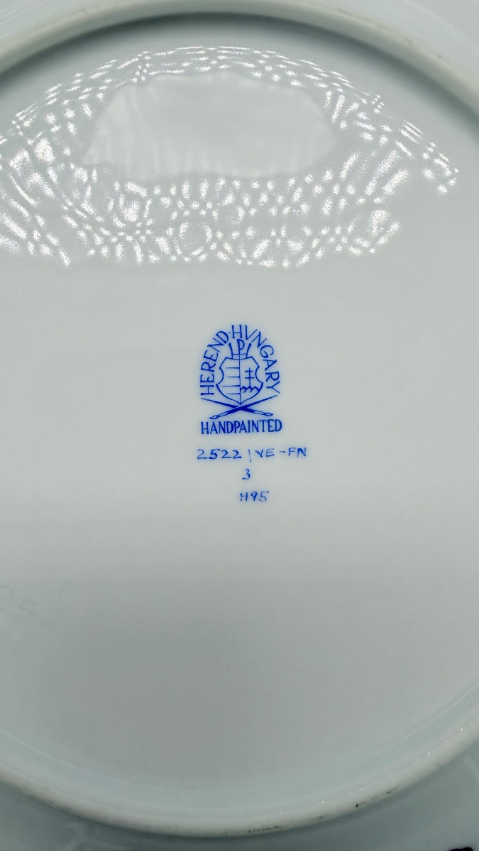 Set Of 5herend Plates Black Victoria Or Floral Butterflies Motif -photo-3