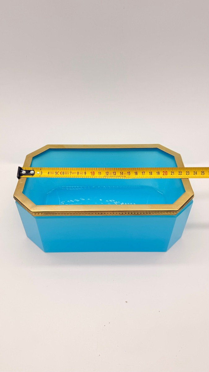 Art Deco French Opaline Jardenier Octagonal Shape Gold Bronze Mounted-photo-3