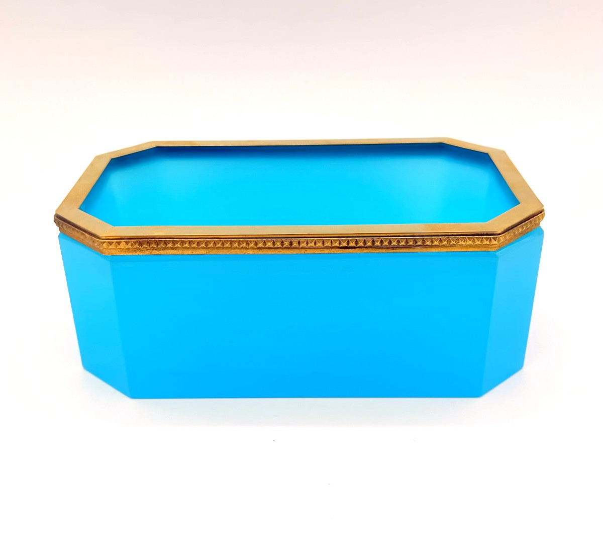 Art Deco French Opaline Jardenier Octagonal Shape Gold Bronze Mounted