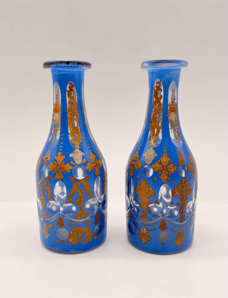 Pair Of Bohemian Overlay Glass Perfume Bottles For Oriental Market