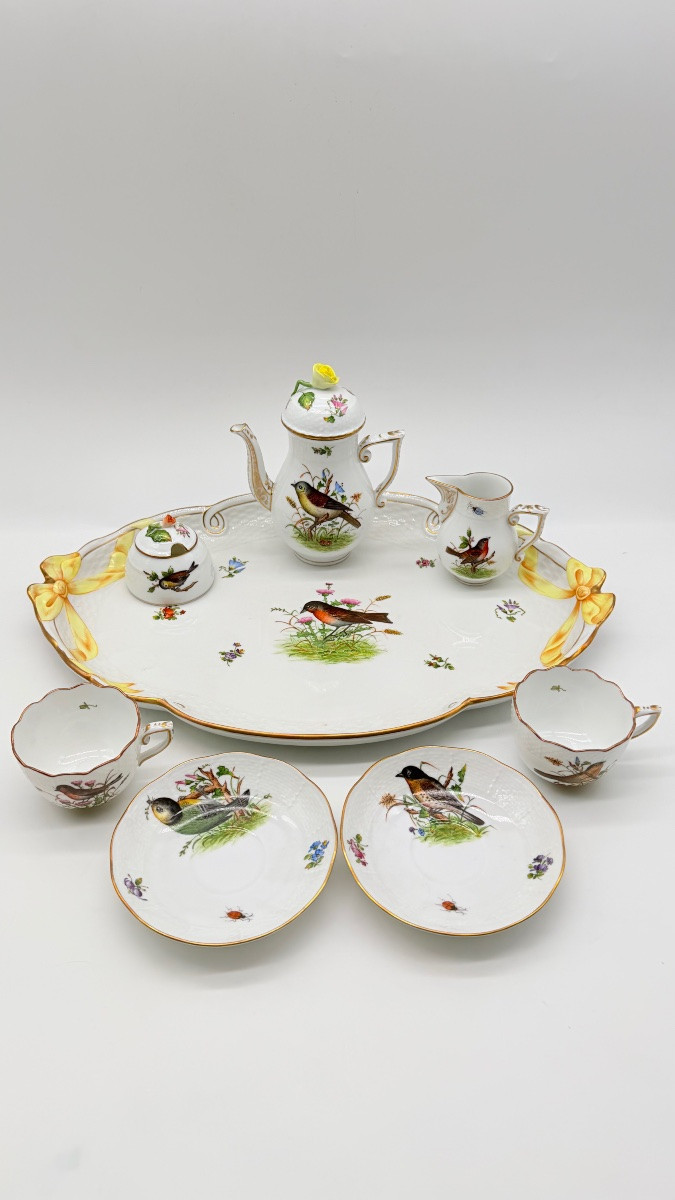 Tête-à-Tête Herend Rotchild avec plateau, service à café pour deux personnes, bordé d'or-photo-2