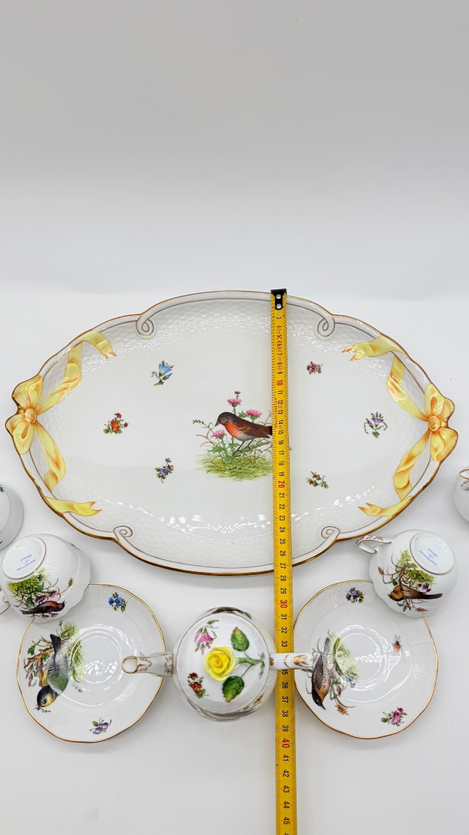 Tête-à-Tête Herend Rotchild avec plateau, service à café pour deux personnes, bordé d'or-photo-2