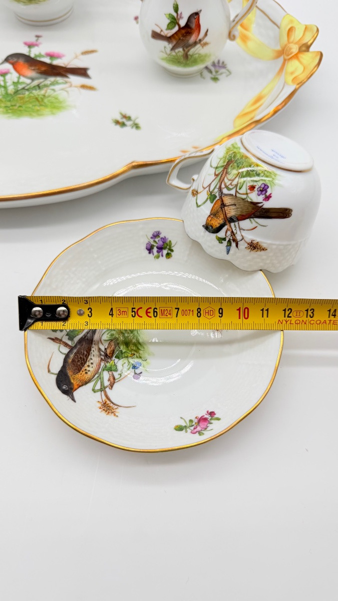 Tête-à-Tête Herend Rotchild avec plateau, service à café pour deux personnes, bordé d'or-photo-3