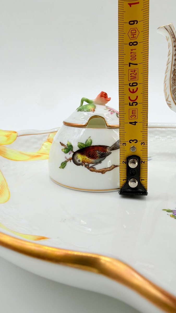 Tête-à-Tête Herend Rotchild avec plateau, service à café pour deux personnes, bordé d'or-photo-4