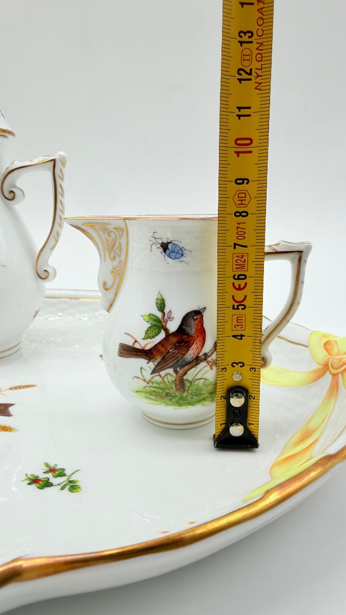 Tête-à-Tête Herend Rotchild avec plateau, service à café pour deux personnes, bordé d'or-photo-6