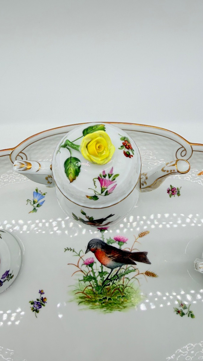 Tête-à-Tête Herend Rotchild avec plateau, service à café pour deux personnes, bordé d'or-photo-8